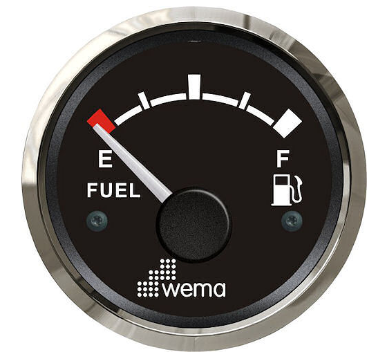 WEMA FUEL GAUGE 52MM STAINLESS STEEL BEZEL 12V RANGE E-F 10-180 OHMS DROP RESISTOR INCLUDED