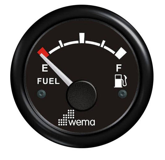 WEMA FUEL GAUGE 52MM BLACK PLASTIC BEZEL 12V RANGE E-F 240-30 OHMS DROP RESISTOR INCLUDED