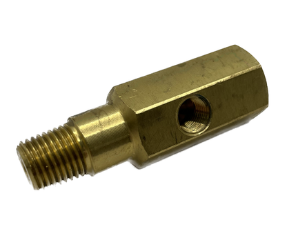 T Piece Adaptor. Brass. Oil. 1/4"-18NPTF x 1/4"-18NPTF x 1/8"-27NPTF, 66mm