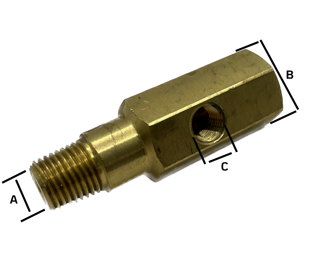 T Piece Adaptor. Brass. Oil. 1/4"-18NPTF x 1/4"-18NPTF x 1/8"-27NPTF, 66mm
