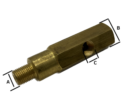 T Piece Adaptor. Brass. Oil. 1/8"-28BSP x 1/8"28BSPT x 1/8"-27NPTF, 66mm