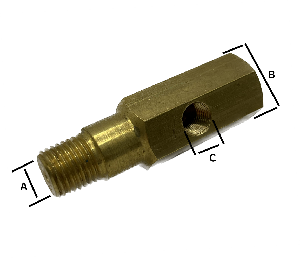 T Piece Adaptor. Brass. Oil. M14X1.5 x M14x1.5 x 1/8"-27NPTF, 66mm