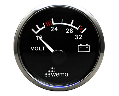 WEMA  VOLTMETER RANGE 16-32  24V  PLASTIC CASE AND STAINLESS STEEL BEZEL 52MM