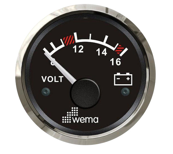 WEMA  VOLTMETER RANGE  8-16   12V  PLASTIC CASE AND STAINLESS STEEL BEZEL  52MM