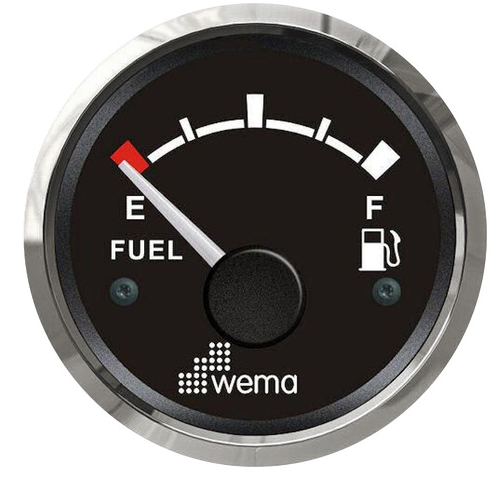 WEMA FUEL GAUGE 52MM STAINLESS STEEL BEZEL  12V RANGE E-F 240-30 OHMS DROP RESISTOR INCLUDED