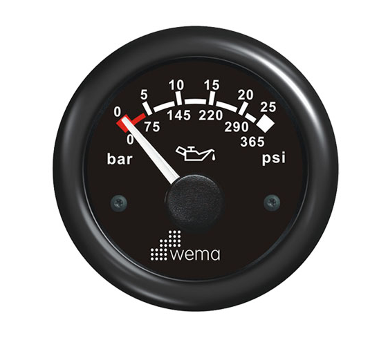 WEMA GEAR OIL PRESSURE GAUGE BLACK PLASTIC BEZEL 12V RANGE 0-25BAR DROPING RESISTOR INCLUDED