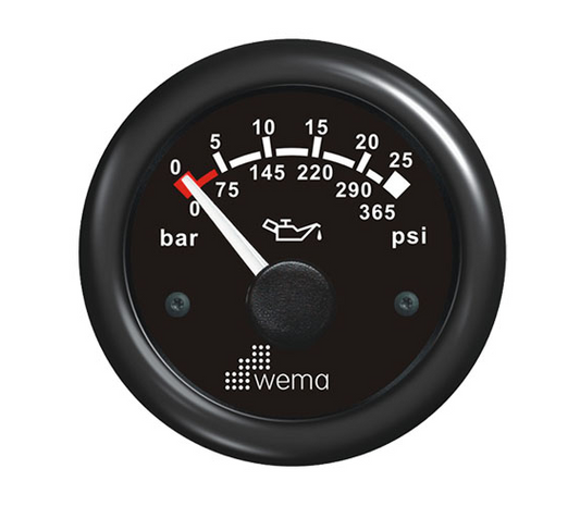 WEMA GEAR OIL PRESSURE GAUGE BLACK PLASTIC BEZEL 12V RANGE 0-25BAR DROPING RESISTOR INCLUDED