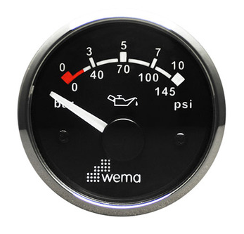 WEMA OIL PRESSURE GAUGE 52MM STAINLESS STEEL BEZEL 12V RANGE 0-5 BAR DROPPING RESISTOR INCLUDED