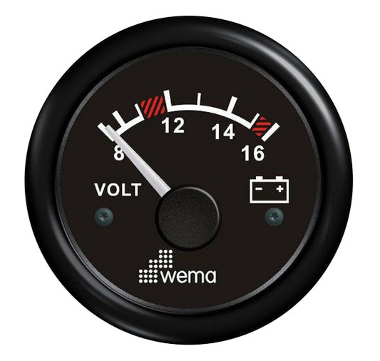 WEMA  VOLTMETER RANGE  8-16   12V  PLASTIC CASE AND BEZEL  52MM