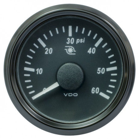 Pressure Gauge (Turbo), Single Viu, 52mm, 12/24V, Range 0-60 PSI, 10-180 oHms